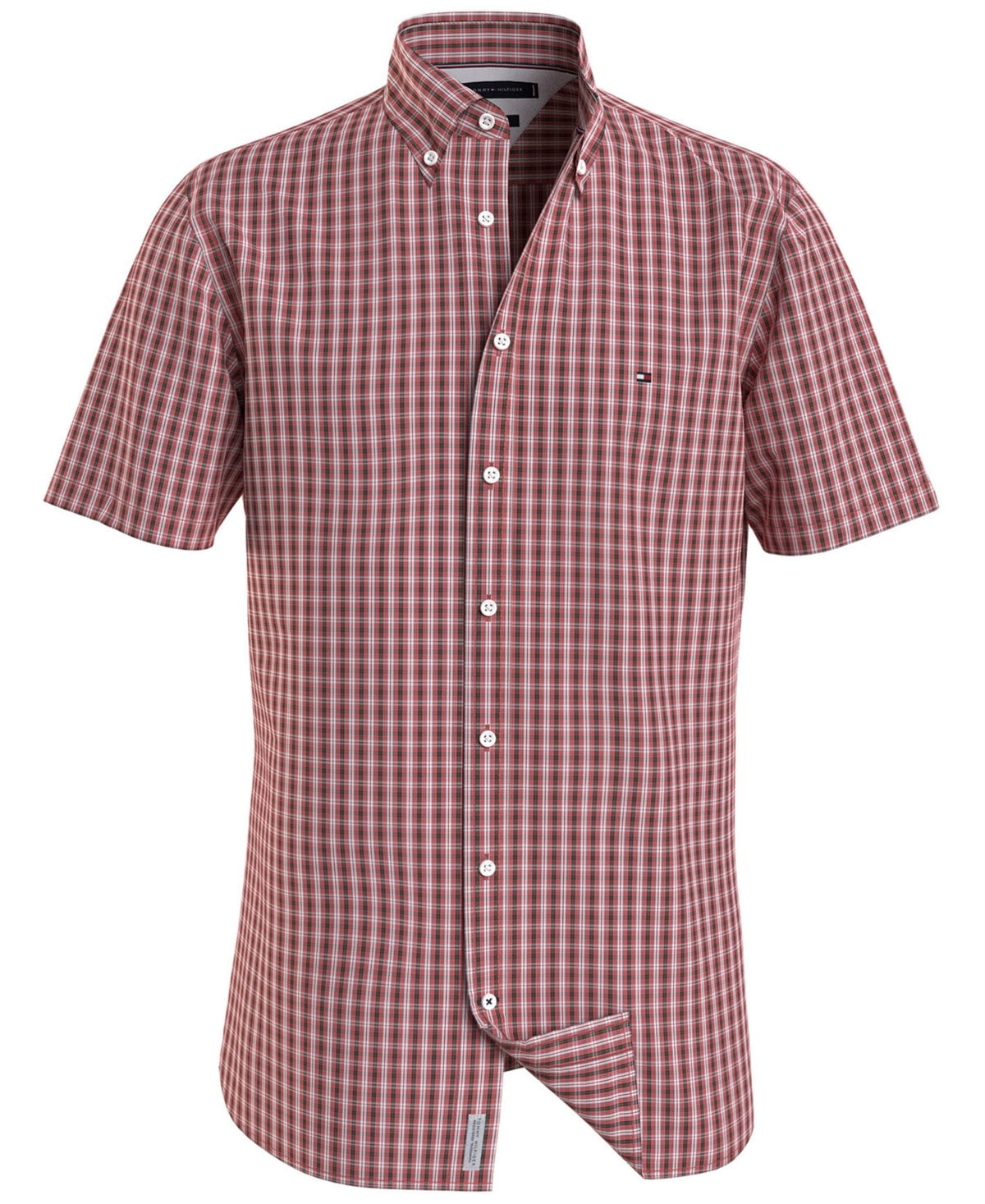 Tommy Hilfiger Men's Poplin Mini Tartan Button-Down Shirt Lush Coral Red-2XL