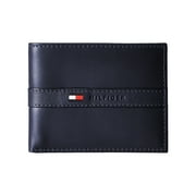 Tommy Hilfiger Mens Premium Leather Flip ID Passcase Billfold Wallet Navy