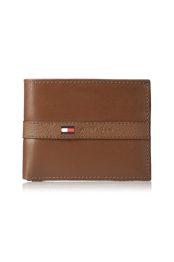 Men's Premium Leather Flip ID Passcase Billfold Wallet Tan