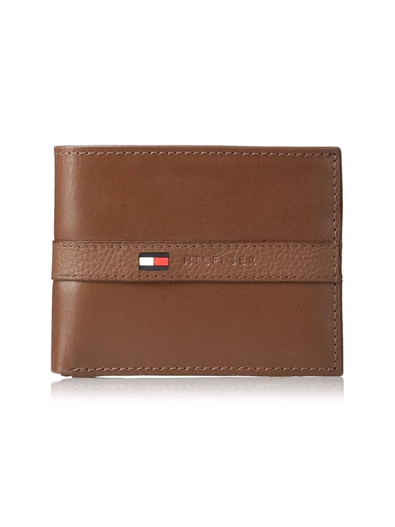 Men's Premium Leather Flip ID Passcase Billfold Wallet Tan