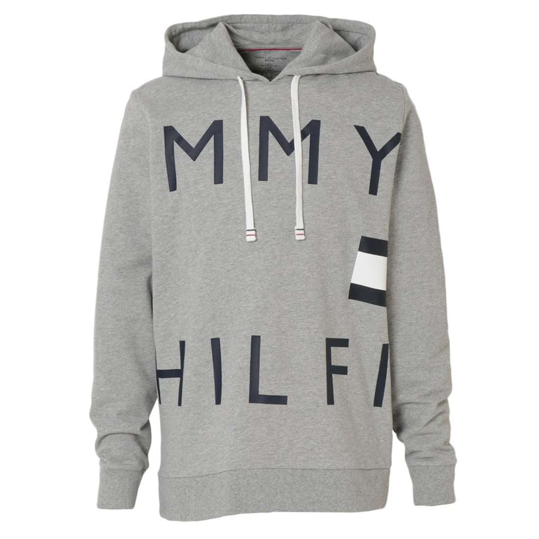 Tommy Hilfiger Men\'s Pullover Logo Hoodie, Grey Heather,L - US