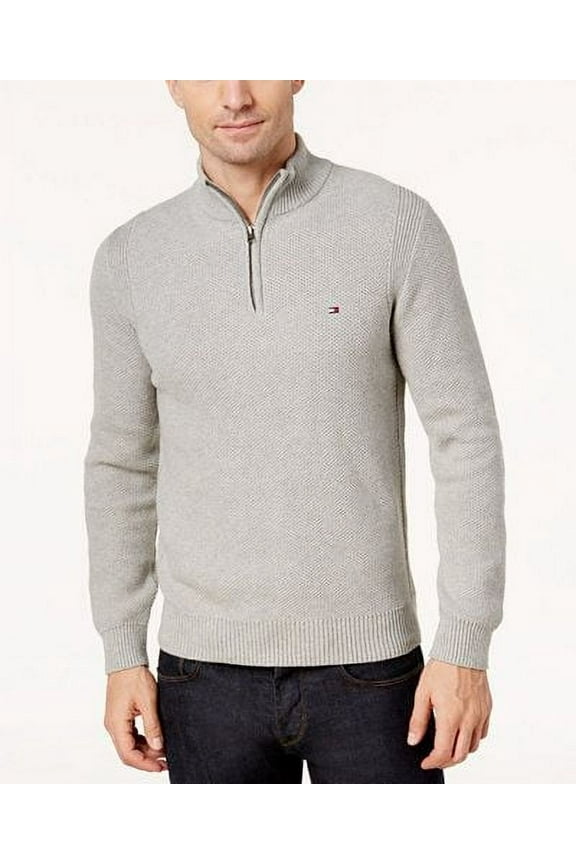 Men's Quarter 1/4 Zip Mesh Knit Cotton Mockneck Pullover Sweater, Size Medium, Color Gray