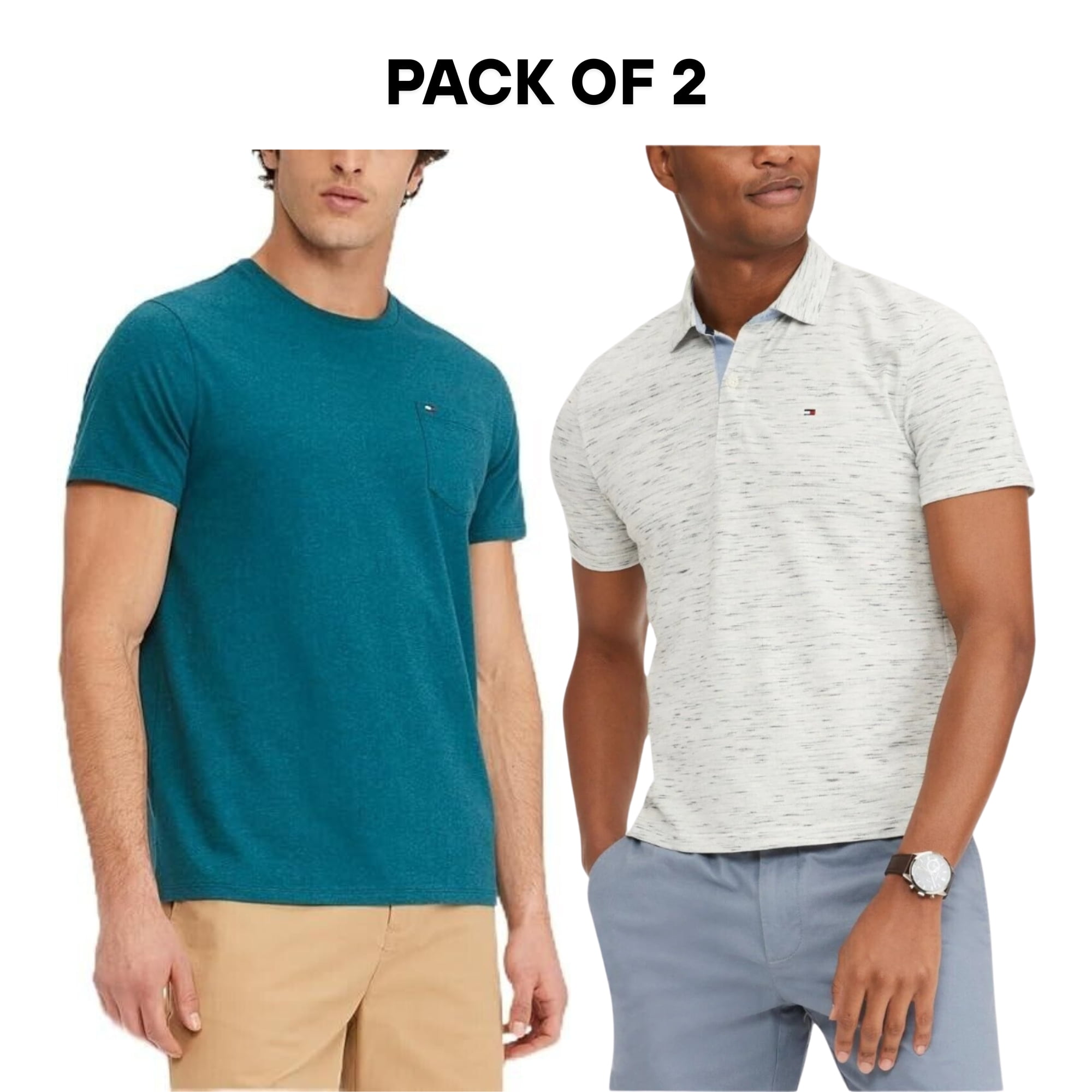 Mens Shirt Bundle 2-Pack Size Small Classic Blue Tee \u0026 Gray Dye Print Polo