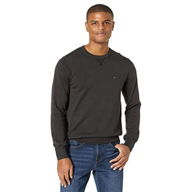 Tommy Hilfiger Men's Signature Solid Crew Neck Sweater Black Size ...