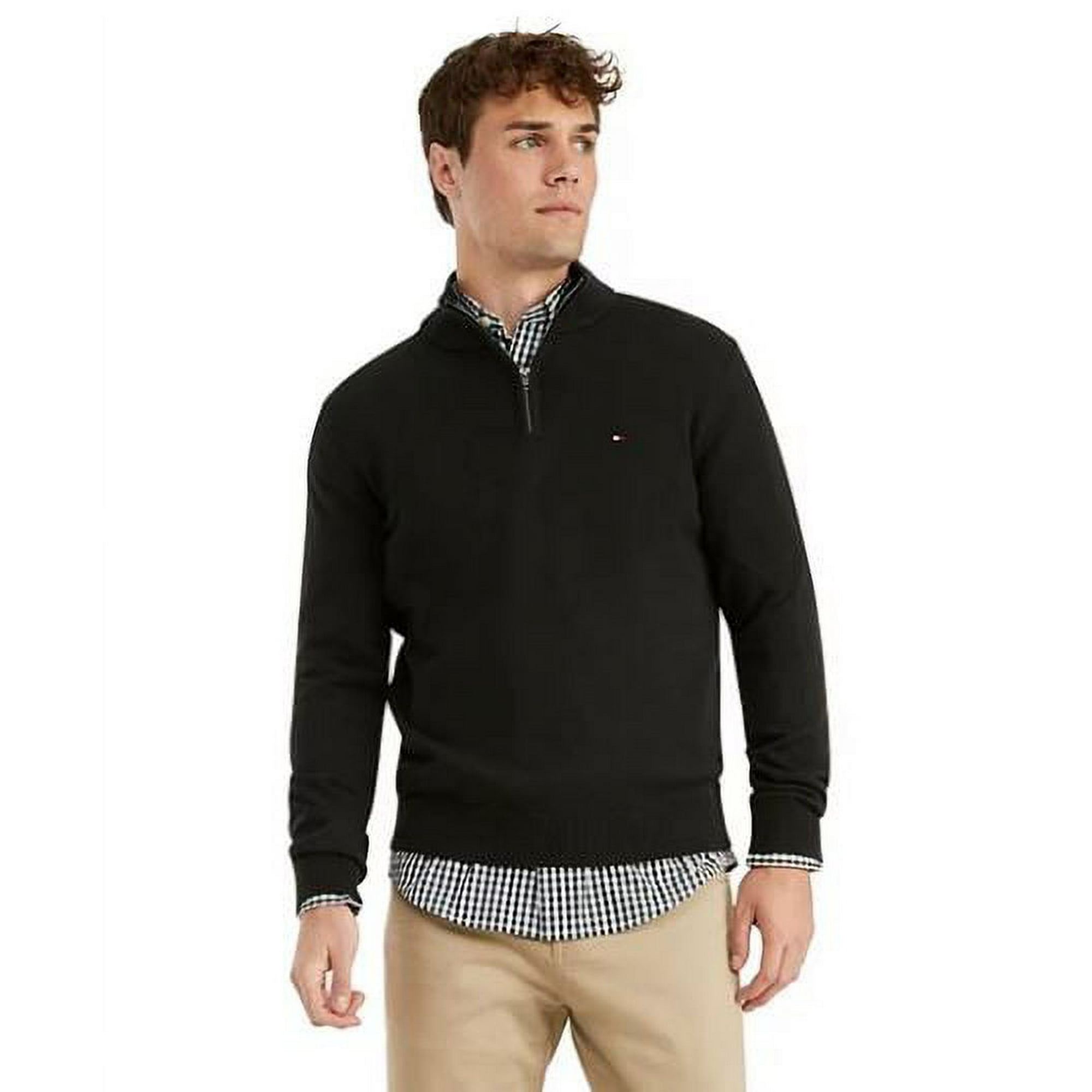 Hilfiger Men's Signature Quarter-Zip Sweater, Black - Walmart.com