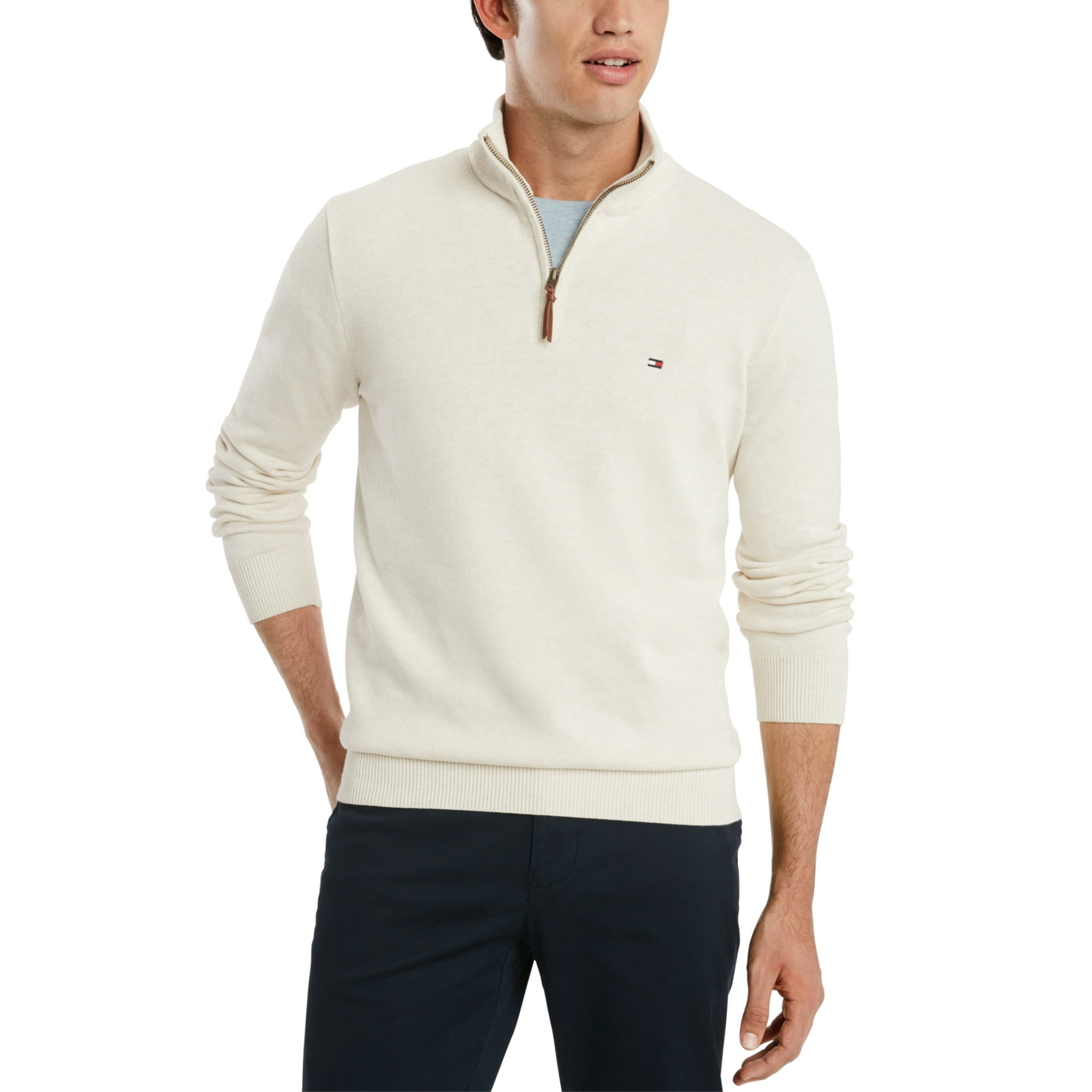 Falde tilbage rig planer Tommy Hilfiger Men's Signature Solid Quarter Zip Sweater White Size Large -  Walmart.com