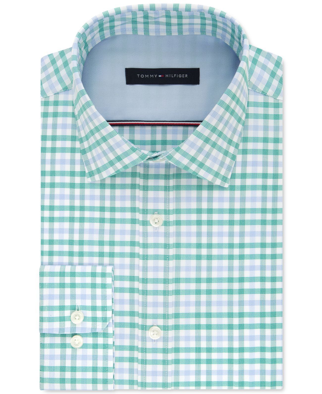 Tommy Hilfiger Slim-Fit Check Dress Shirts – Green, 17.5×36/37 Walmart.com