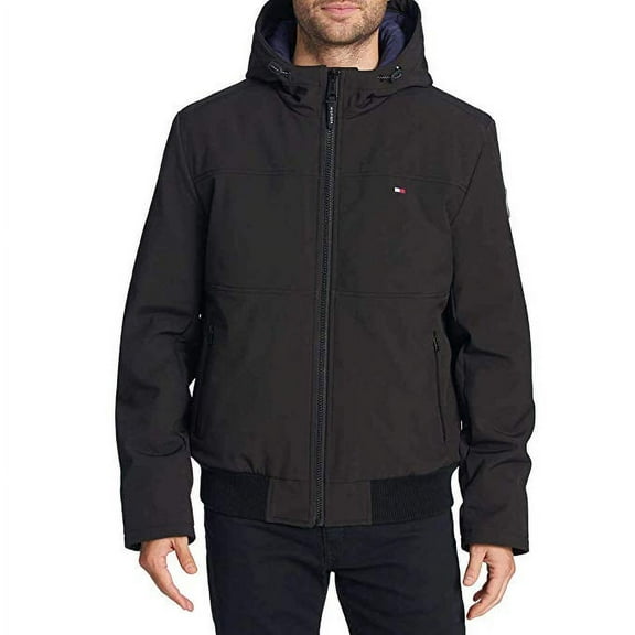 Tommy Hilfiger Men's Soft-Shell Bomber Jacket, Black Large - NEW