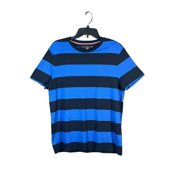 Tommy Hilfiger Men's Stripe T-Shirt Size L Navy/Royal Blue Stretch Crew Neck