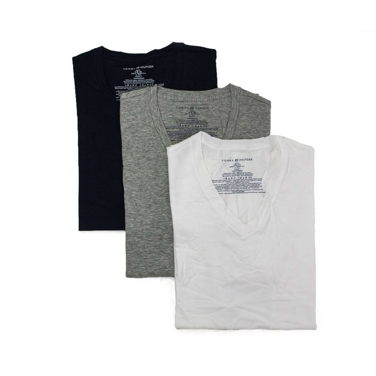 Tommy Hilfiger Men's T-Shirt 3 Pack Cotton Stretch Classic V-Neck Tee  09T3149, White/Grey/Navy, S