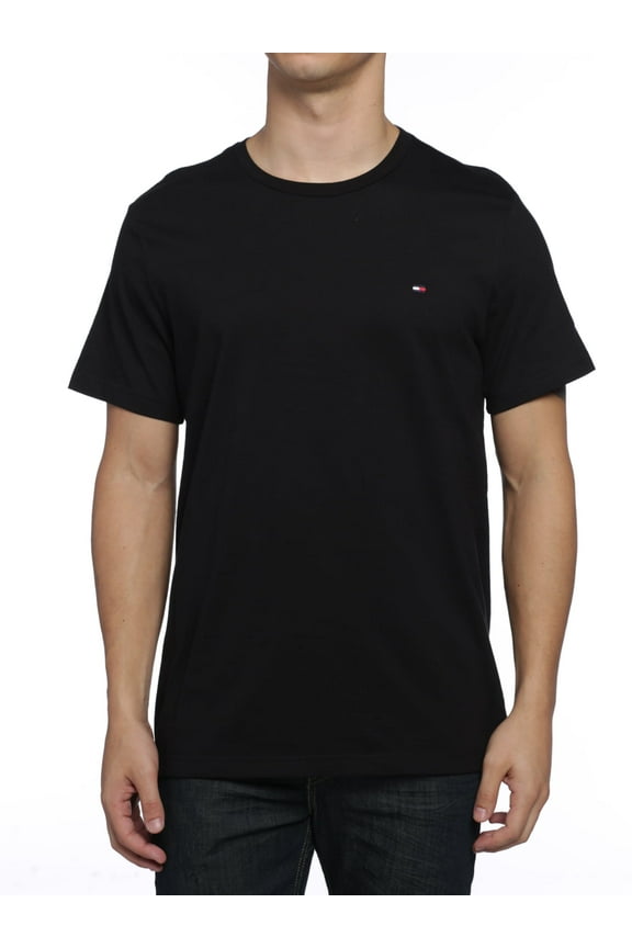 Men's T-Shirt Short Sleeve Flag Cotton Crew Neck Tee 09T3139, Black, L