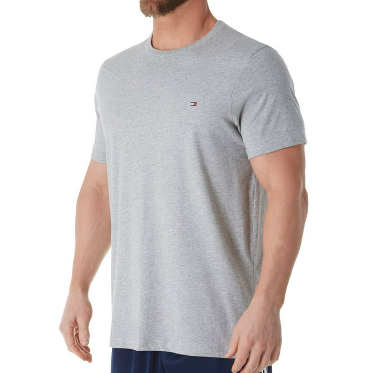 L Men\'s Neck T-Shirt Hilfiger Crew Tommy Cotton Short Flag Sleeve 09T3139, Grey, Tee