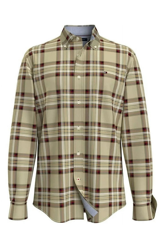 Men's Th Flex Brushed Twill Tartan Classic Fit Shirt in Gravel-Sm