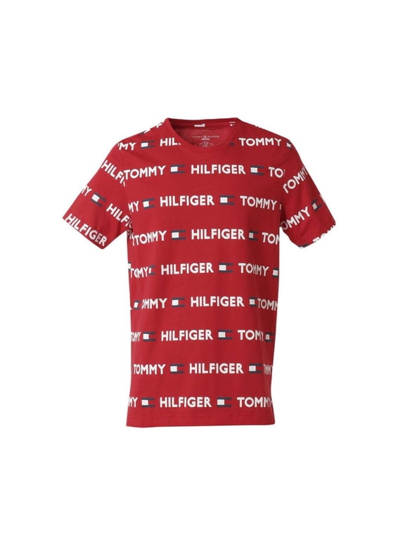 Men's Tommy Name Logo Tee, Tango Red,S - US