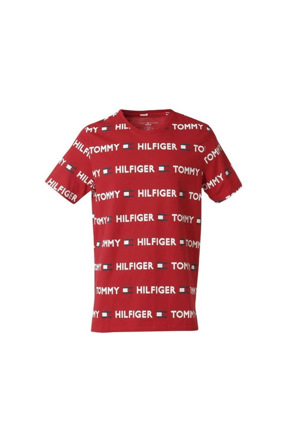 Men's Tommy Name Logo Tee, Tango Red,S - US