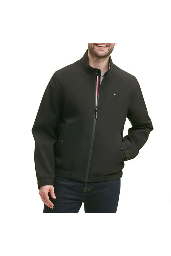 Men’s Water and Wind Resistant Stand Collar Bomber Jacket (Black, Small)