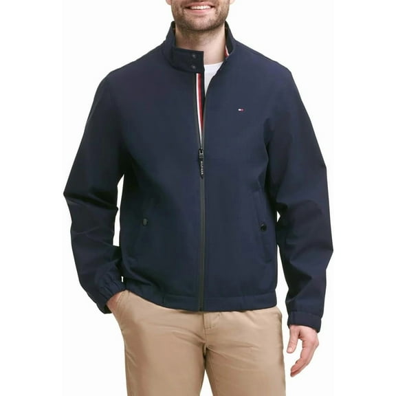 Tommy Hilfiger Men’s Water and Wind Resistant Stand Collar Bomber Jacket (Blue, Large)