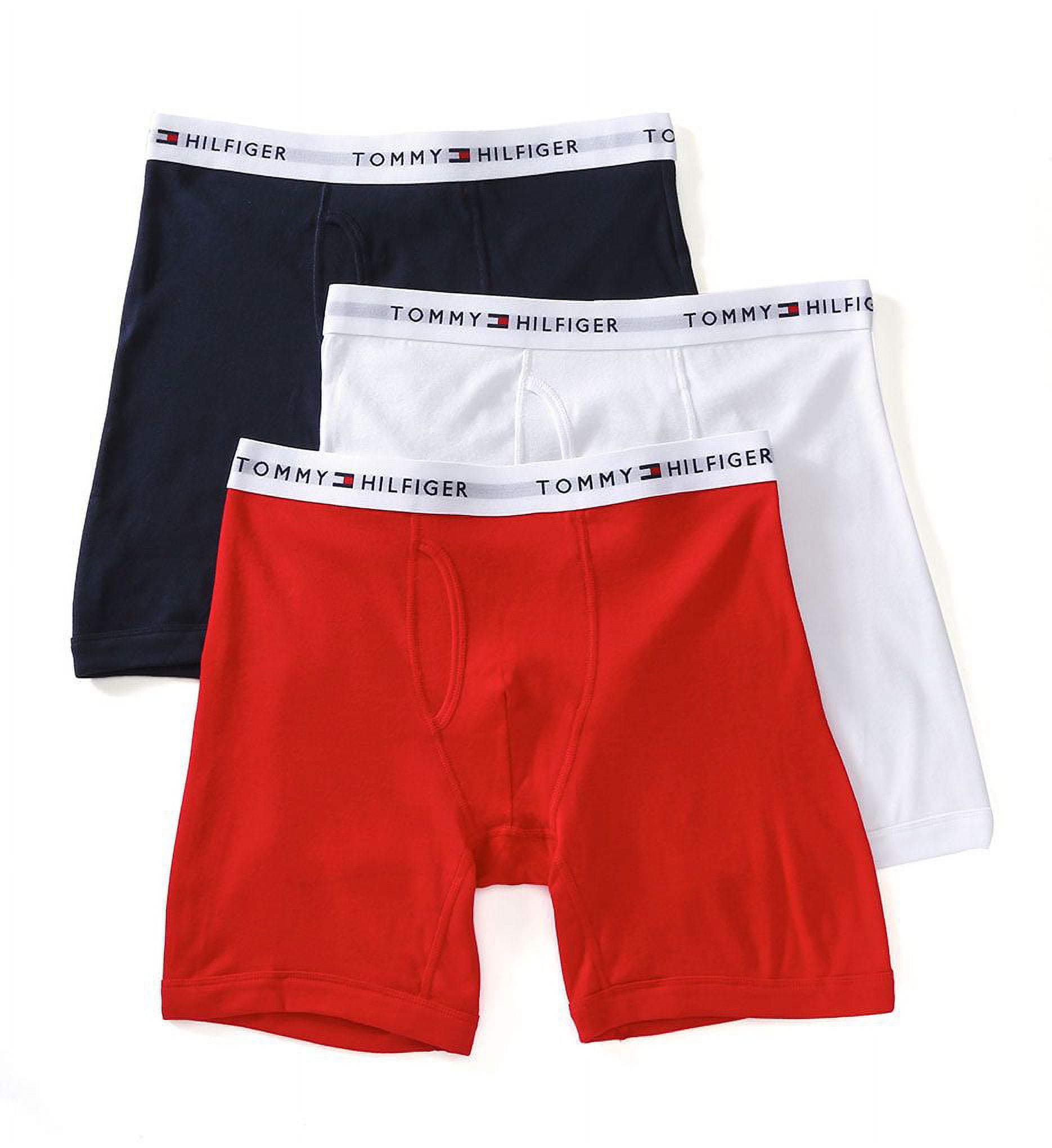Tommy Hilfiger Mens 3-Pack Cotton Classics Boxer Brief Black/Red/White  Medium 
