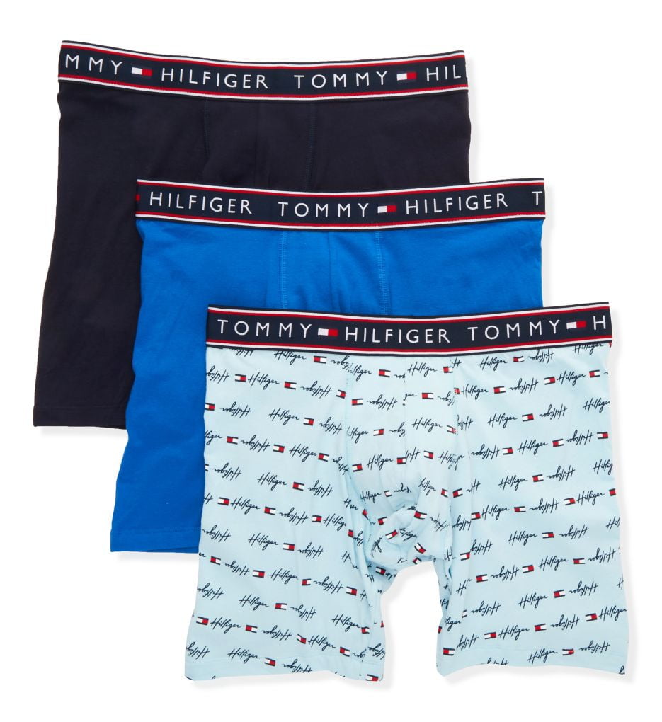 Tommy Hilfiger Mens 3-Pack Cotton Stretch Boxer Brief Soft Blue Large 