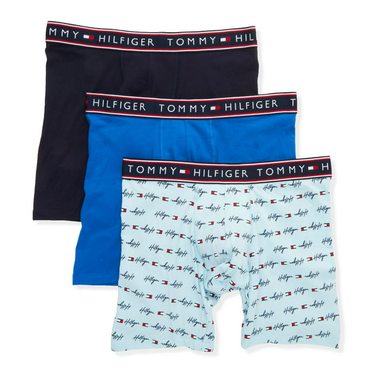 Tommy Hilfiger Mens 3-Pack Cotton Stretch Boxer Brief Soft Blue Large