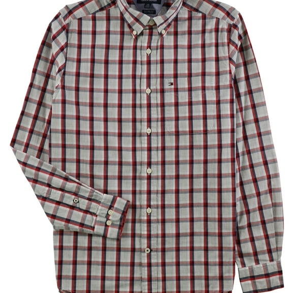 Tommy Hilfiger Mens Baron Plaid Button Up Shirt, Red, X-Small