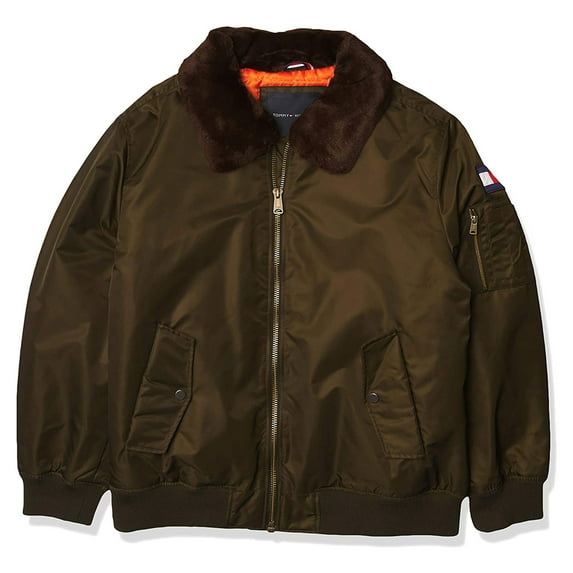 Tommy Hilfiger Mens Bomber Jacket Zip Up Faux Fur Collar 159AN971 Olive S