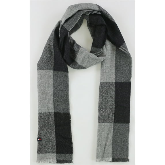 Tommy Hilfiger Mens Buffalo Plaid Scarf, Black, One Size
