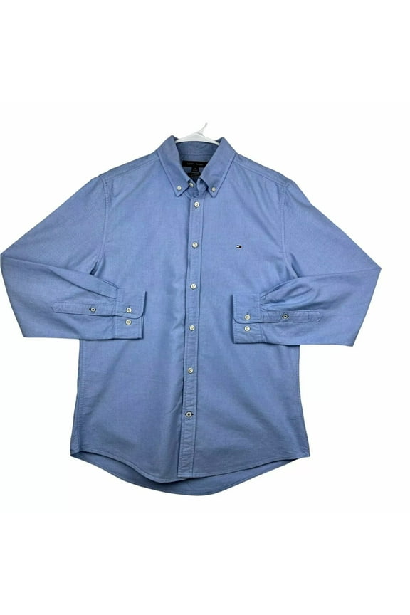 Mens Button Down Shirt XXL Blue Long Sleev Custom Fit Collared