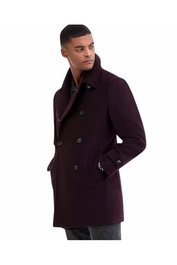 Mens Classic-Fit Double Breasted Peacoat Coat 42 R Burgundy Red