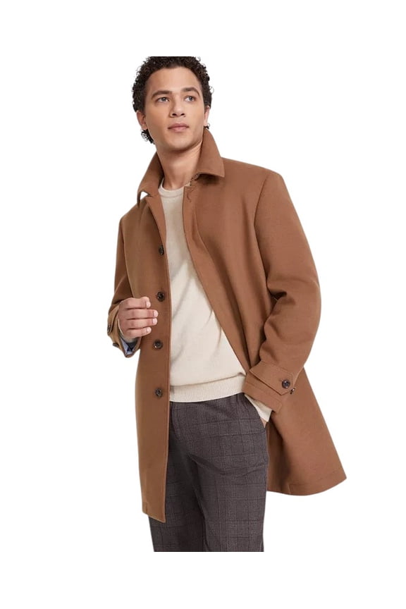 Men Classic Fit Melange Overcoat Coat 42 R Dark Camel Brown