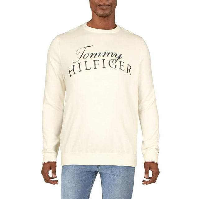 Tommy Hilfiger Mens Cotton Embroidered Crewneck Sweater - Walmart.com