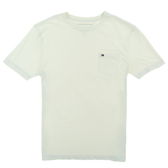Tommy Hilfiger Mens Crew Neck Pocket T-shirt (Snow White, Large)