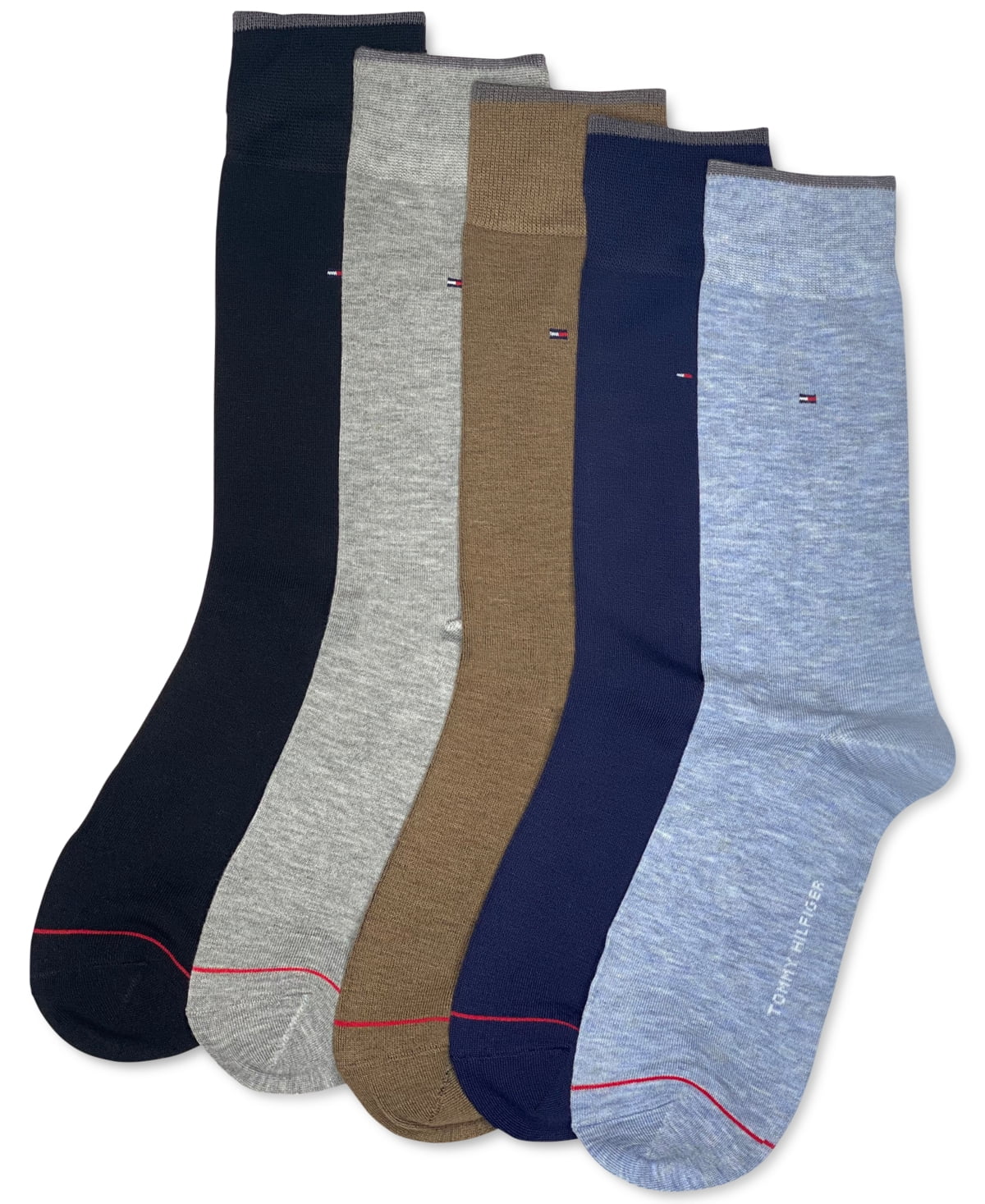 Tommy Hilfiger Mens Dress Socks, CREW 5 Pack Black/Gray/Brown/Blue ...