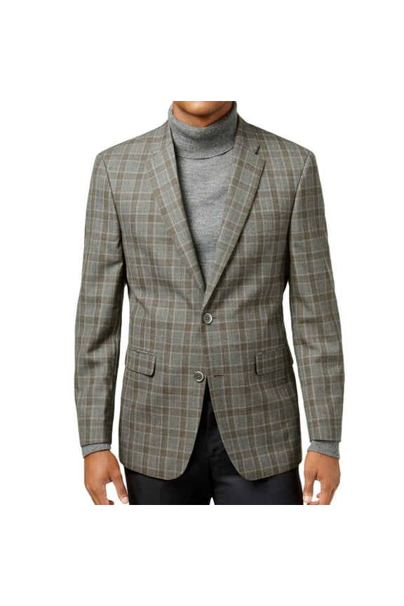 Mens Grid Two Button Blazer Jacket, Grey, 36 Regular