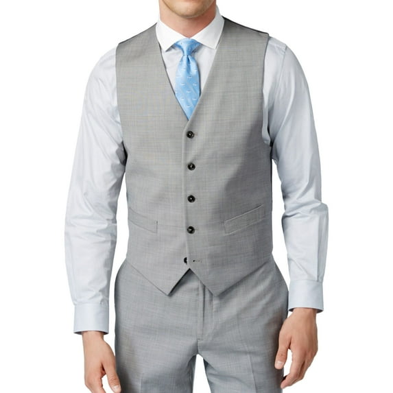 Tommy Hilfiger Mens Heathered Five Button Vest, Grey, Small (Regular)