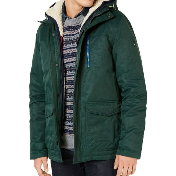 Tommy Hilfiger Mens Hilltop Hooded Coat, Green, Small