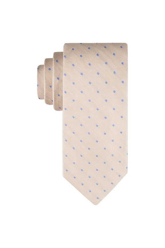 Mens Linen Dot Tie Taupe Beige One Size Necktie
