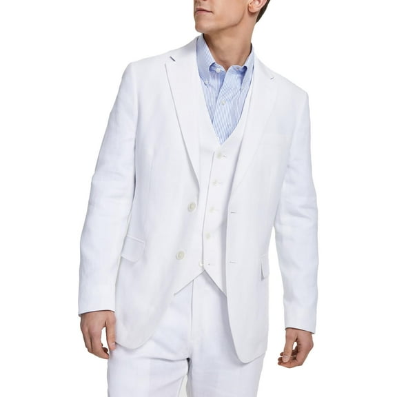 Tommy Hilfiger Men's Modern-Fit Flex Stretch Linen Suit Jacket White B4HP $360 (Long,42)
