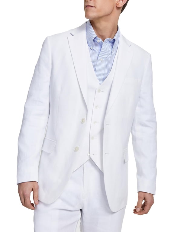 Men's Modern-Fit Flex Stretch Linen Suit Jacket White B4HP $360 (Long,42)
