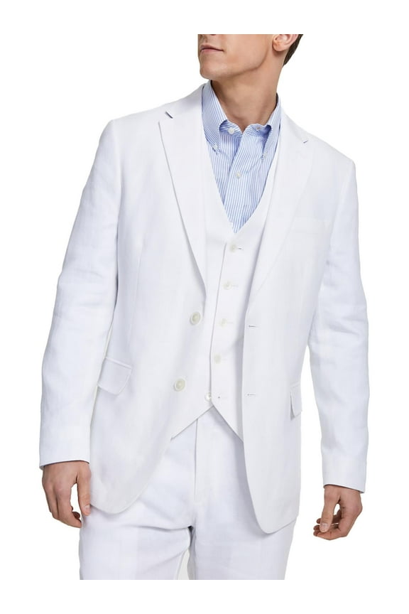 Men's Modern-Fit Flex Stretch Linen Suit Jacket White B4HP $360 (Long,42)