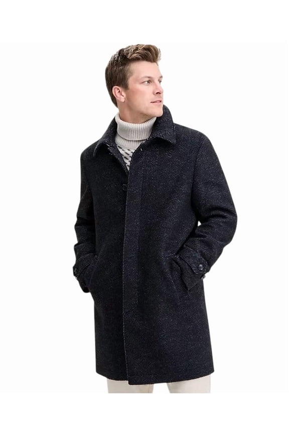 Mens Melange Overcoat Coat 42 R Navy Blue Herringbone