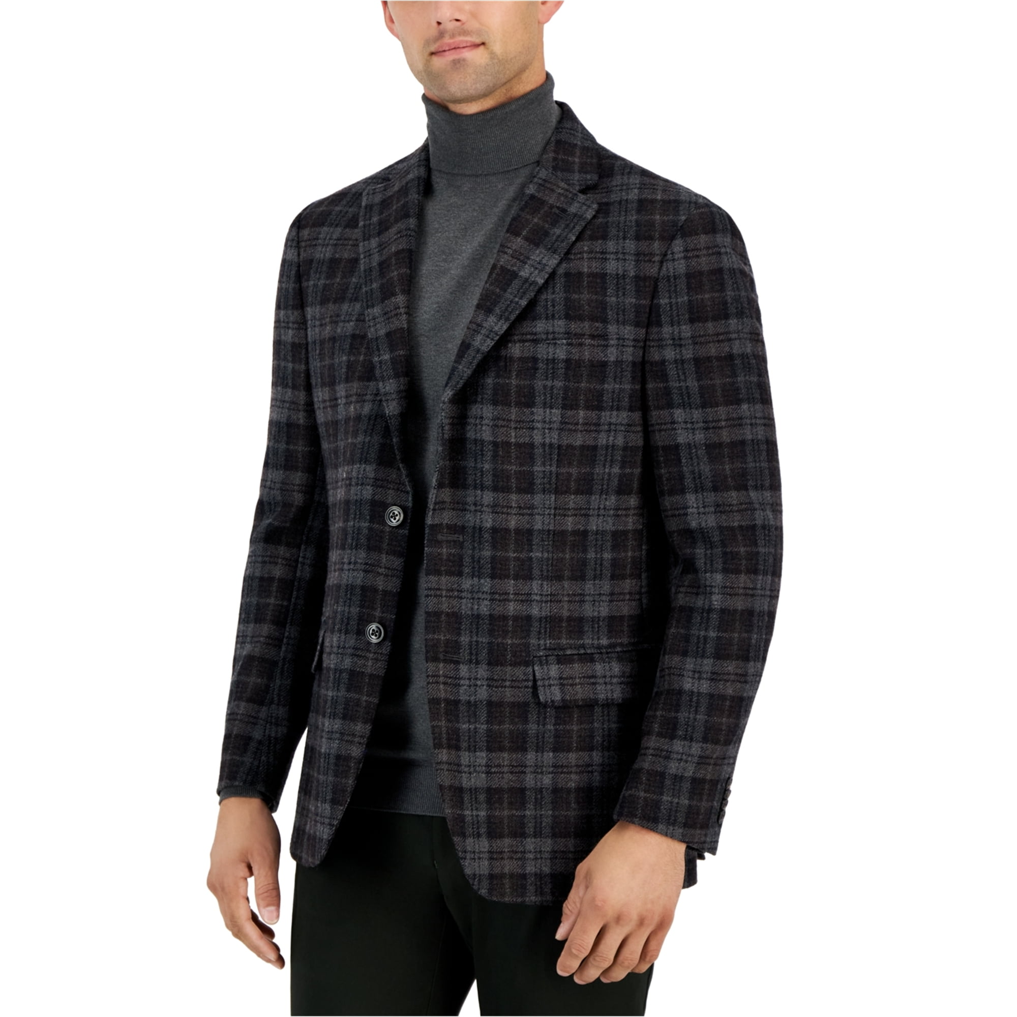 Mens Modern Fit All Wool Two Button Blazer Jacket, Brown, 48 Long