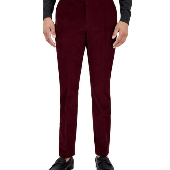 Tommy Hilfiger Mens Modern Fit Solid Casual Corduroy Pants, Red, 40W x 32L