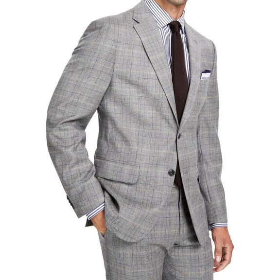 Tommy Hilfiger Mens Modern Fit Stretch Glen Check Wool Two Button Blazer Jacket, Grey, 38 Short