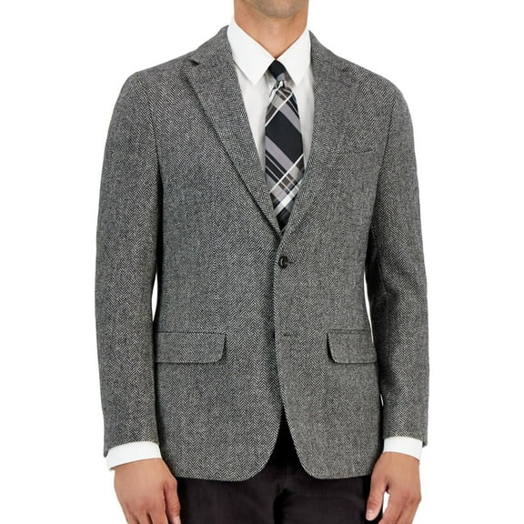 Tommy Hilfiger Mens Modern Fit Wool Sport Coat Blazer Black White 40R