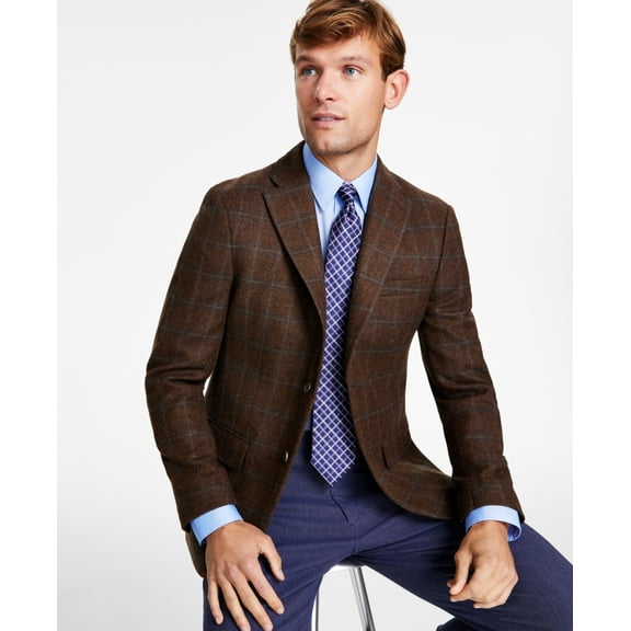 Tommy Hilfiger Mens Modern Fit Wool Sport Coat Brown Blue 36R