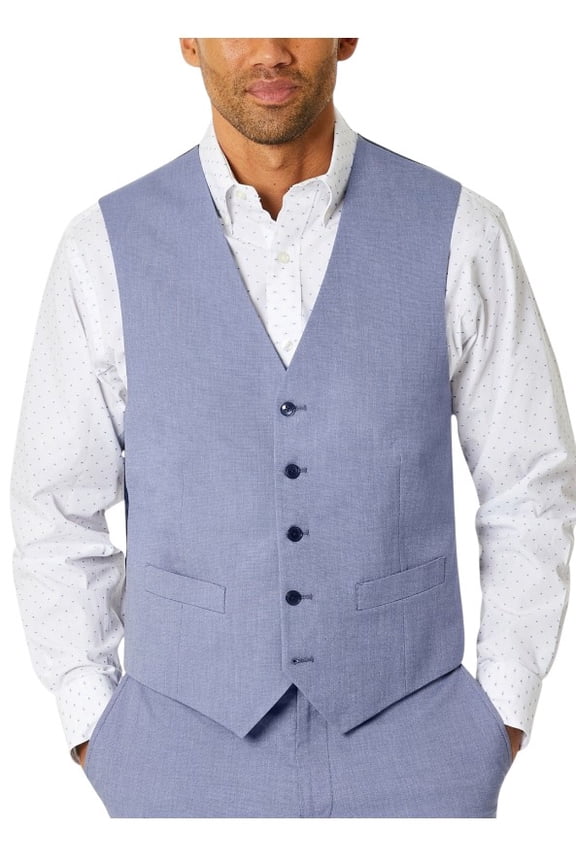 Mens Modern fit Button-Up Suit Vest Medium Light Blue