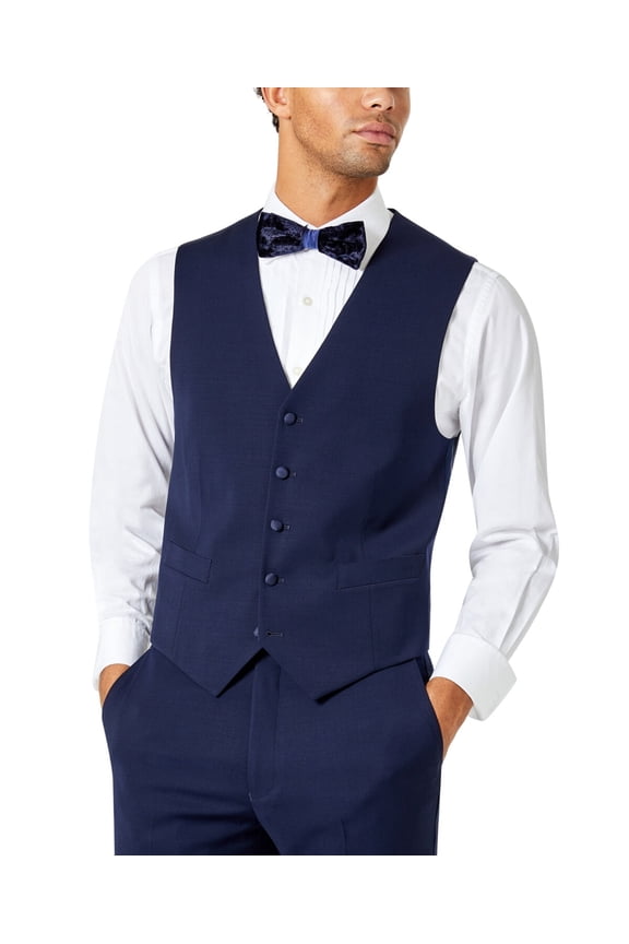 Mens Modern fit Button-Up Tuxedo Suit Vest XL Blue Stretch Wool