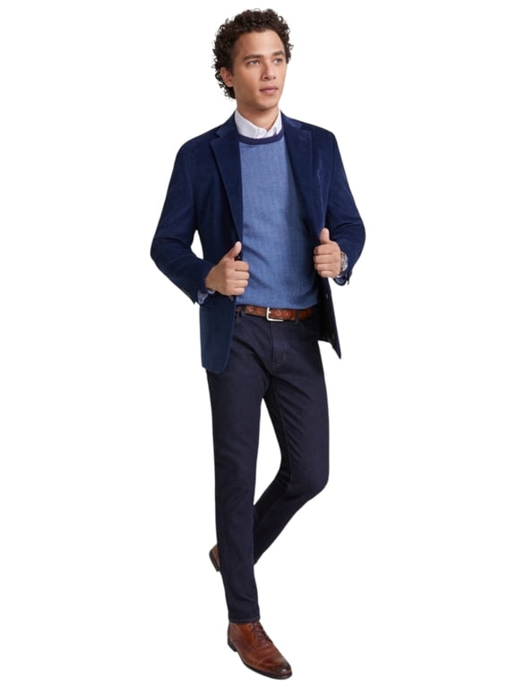 Mens Modern fit Cotton Sport Coat Blazer 48 R Blue Solid