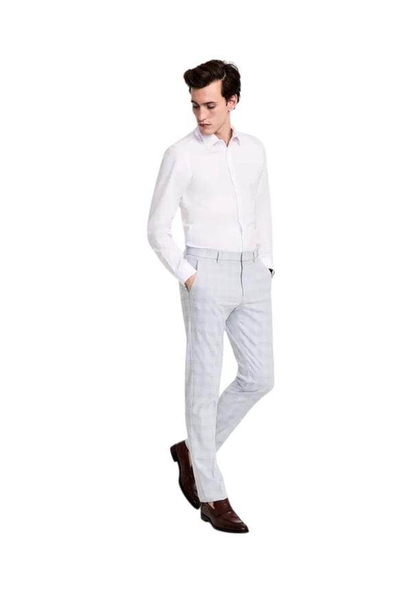 Mens Modern fit Dress Pants 30 / 30 Light Grey Plaid Stretch